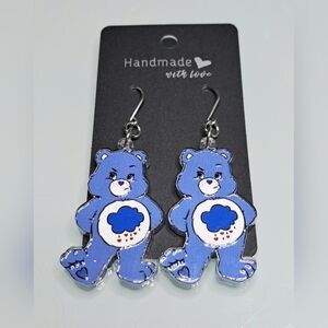 Grumpy Care Bear Earrings With Stainless Steel Ear Wires